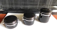 Vintage Oggi Black Mini Canisters w/Clamp Tight Lid Ceramic Canister Set of 3 F5
