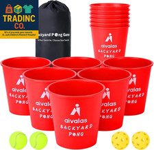 Yard Pong Outdoor Games, Giant Yard Games Set with 12 Buckets and Balls for Adul
