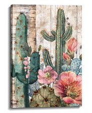 Cactus Canvas Wall Art Saguaro Picture Botany Painting Wood Background Prints...