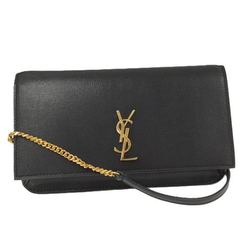 Saint Laurent Phone Shoulder Bag YSL Leather Black Used SKAI-0