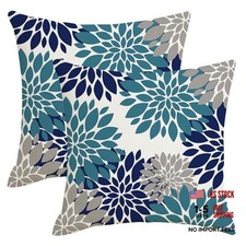 Navy Blue and Teal Gray Pillow Covers 20x20 20" x 20" Pack of 2 Blue Grey