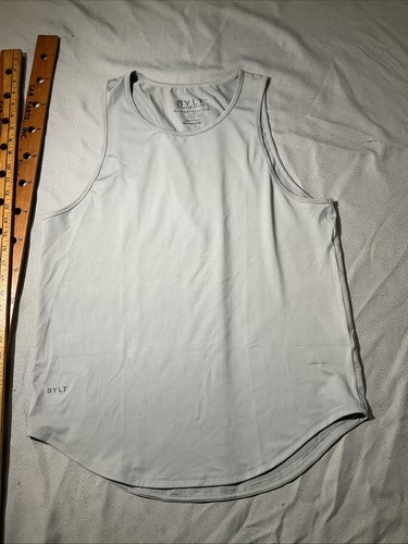 BYLT Shirt Mens Large Gray Lux Drop Cut Tank Top Gym Performance Workout Logo