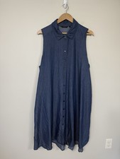 Mlle Gabrielle Button Down Denim Midi Shirt Dress Womens 2X Blue Classic Coastal