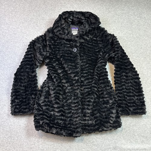 Patagonia Pelage Coat Faux Fur Shawl Jacket Black Buttons Girls Sz Large - Picture 5 of 18