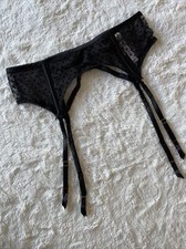 Victoria s Secret Dream Angels Black Polka Dot Mesh Garter Belt M/L