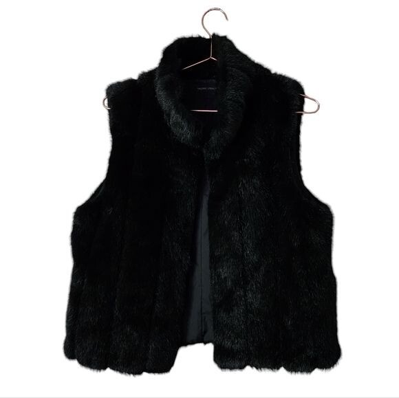 VALERIE STEVENS faux fur crop vest open wear in black eBay