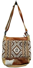 MYRA Bag Elisa Hair-on Leather Canvas Shoulder Southwest Crossbody Bag S-6205