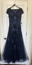 La Femme Gown 6 NWT 599.00 Embroidered Lace  Sequin A-line Gown Navy Blue