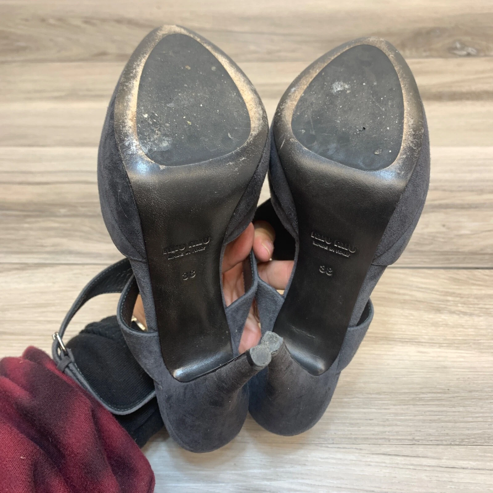Scarpe con tacco alto Miu Miu donna grigio pelle scamosciata punta aperta stiletto taglia 38