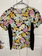 Disney Scrub Top Womens Large Chip  Dale Chipmunks Flowers