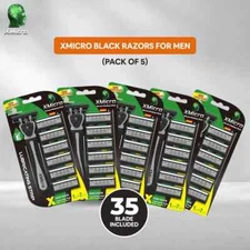 XMicro Black Razors For Men (Pack Of 5) | 35 Blade Included