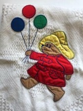 Vintage QUILTEX PADDINGTON BEAR Baby Blanket Acrylic 40x40" EUC Fringe Edge