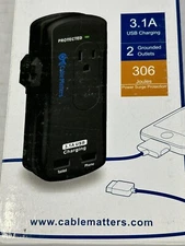 Cable Matters Travel Surge Protector Strip with USB Charging- Black