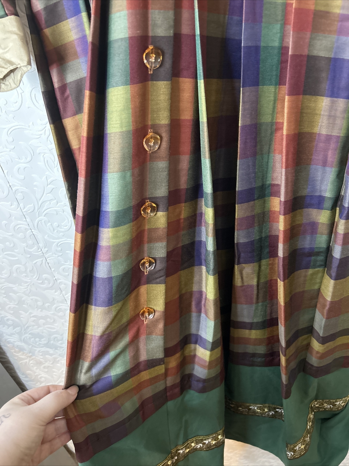 Vintage Green Gingham Button Down Collared Lined … - image 24