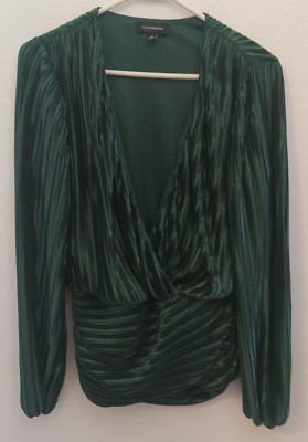 Calligraphy brand, M. women's forest green pleated satin blouse