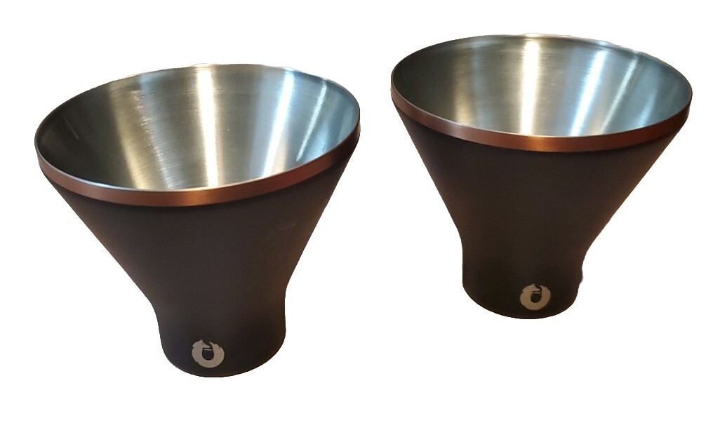 Snowfox Insulated Stainless Steel Martini Glasses Set of 2 with Black Copper Trim