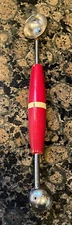 Ekco A and J Melon Baller Wooden Handle Vintage Two Ended Scoop Red USA