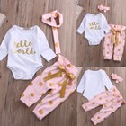 Newborn Baby Girls Clothes Romper Long Sleeve Tops Pants+Headband Outfit Print