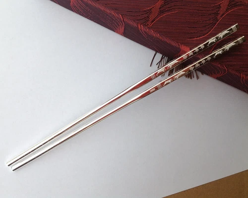 Chinese Authentic Sterling Silver S9999 70g Chopsticks Solid Chopsticks 年年有余(鱼) - Picture 5 of 6