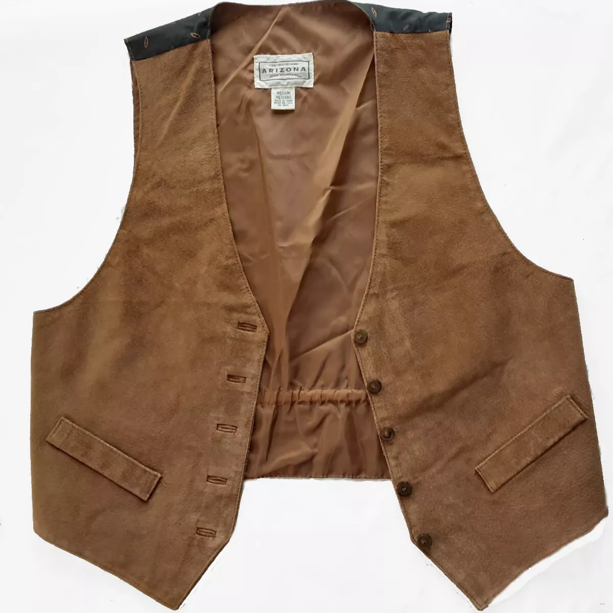 Arizona Jean Co Mens Size M Tan Brown Leather Suede Button Up Poly Lined  Vest