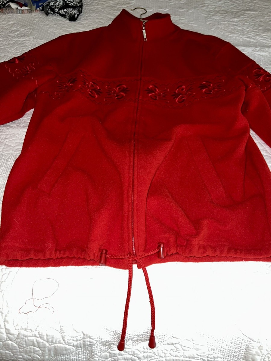 FUDA Women's Zip Jacket Sz Large Red Fleece Embroidered Dual FUDA Women's Zip Jacket Sz Large Red Fleece Embroidered Dual