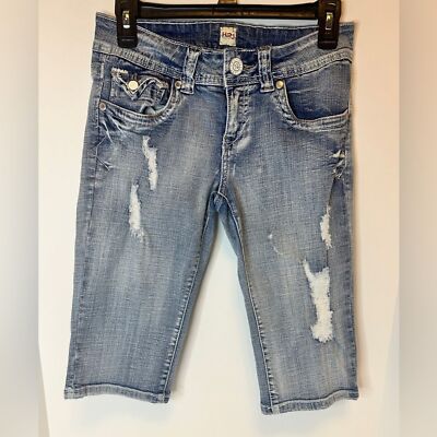 H2J Production Juniors Distressed Denim Capris Size 9/10