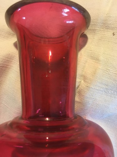 Antique Victorian Ruby Glass Vase Porcelain Medallion Hand Painted - Picture 4 of 6