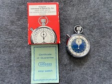 Swiss Made Compass Instrument 1/10 Vintage Mechanical Wind Up Stopwatch with Box