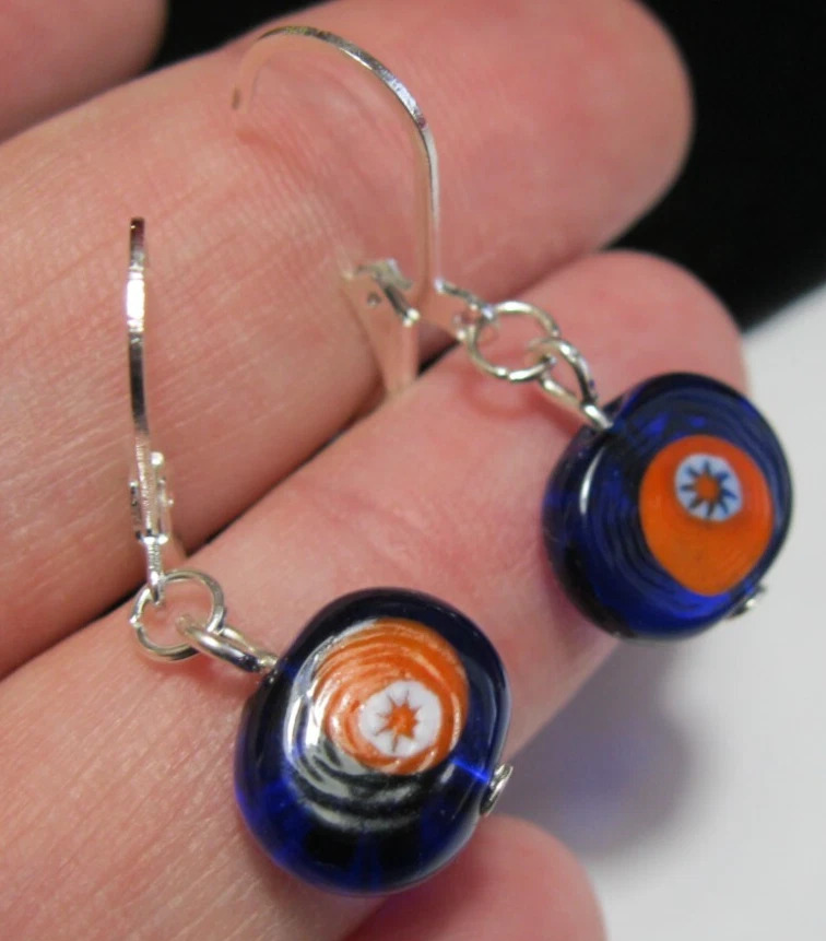 NUEVO PENDIENTES de colección con cuentas Millefiori de cristal de Murano italiano veneciano azul cobalto Foto 2 de 4