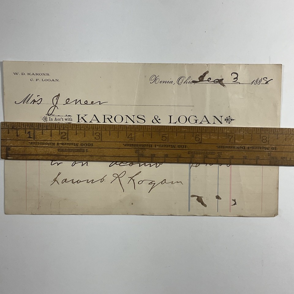 Xenia, Ohio 1888 Karons & Logan Plumbers, Steam, Gas Fitters Bill Head