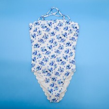 Victorias Secret White Floral Small Padded Halter Bikini One Piece Swimsuit New