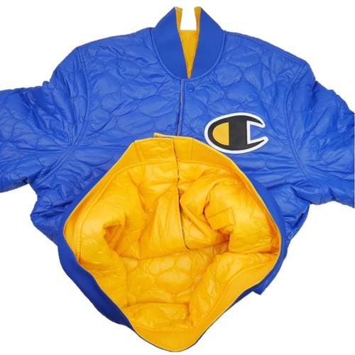 Men's Size L Champion Insulated Puffer Jacket Blue Yellow Gold Reversible NWT - Picture 6 of 11