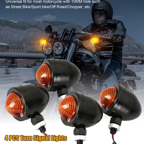 4Pcs Vintage Motorcycle Black Turn Signals Amber Light Bullet For Harley Honda - Picture 2 of 11
