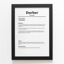 A3 PRINT - Durber - Funny Humorous Family Surname Definition