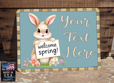 Personalized Hello Spring Bunny Your Text 9''x12'' Custom Metal Sign Made In USA