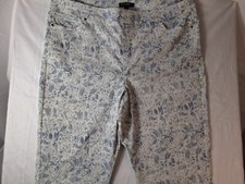 MARIO SERRANI Pull-On Pants Womens Sz XL White Blue Floral Stretch Ankle Comfort