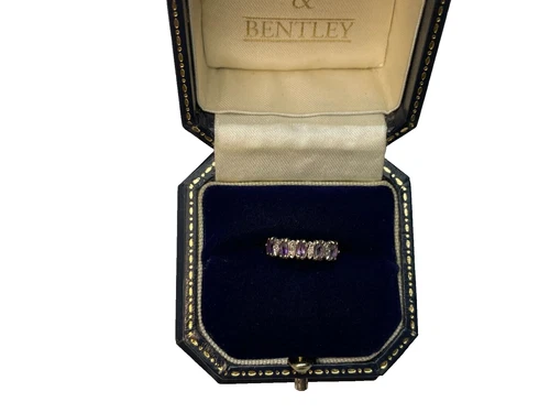 Amethyst & Diamond Ring 9ct Gold Half Eternity Diamond Amethyst Ring -Size M 1/2