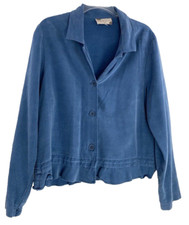 Earth Song Women's Long Sleeve Blue Jacket Tencel Button Up Ruffle Hem 14