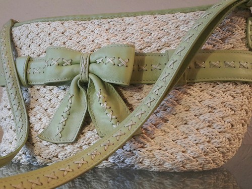 BRIGHTON WOVEN STRAW BASKET CROSSBODY Green LEATHER TRIM & BOW - Picture 2 of 12