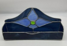 Stained Glass Blue Card Holder. Extra Long . Handmade, Vtg. Beautiful 