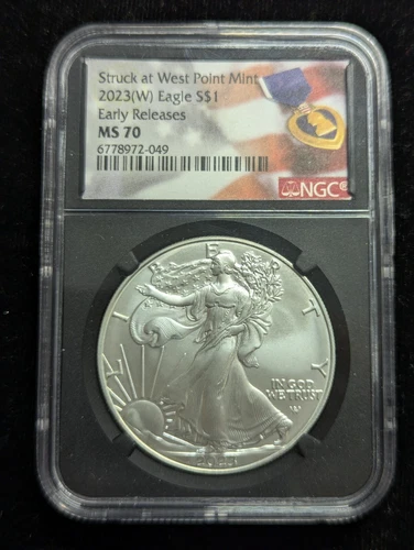 2023 W $1 Silver Eagle T-2 NGC MS70 Early Releases Purple Heart lable #112