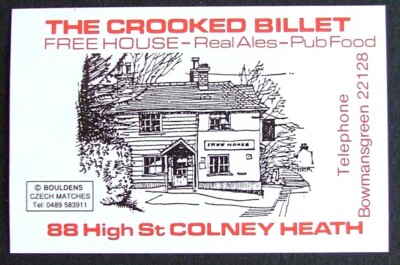 Matchbox Label Pub Inn The Crooked Billet Colney Heath Hertfordshire ME100