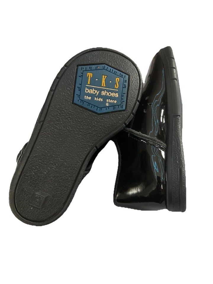 Zapatos de vestir de bebé negros vintage TKS (The Kids Store) talla 3/6 meses hechos en EE. UU. Foto 3 de 4