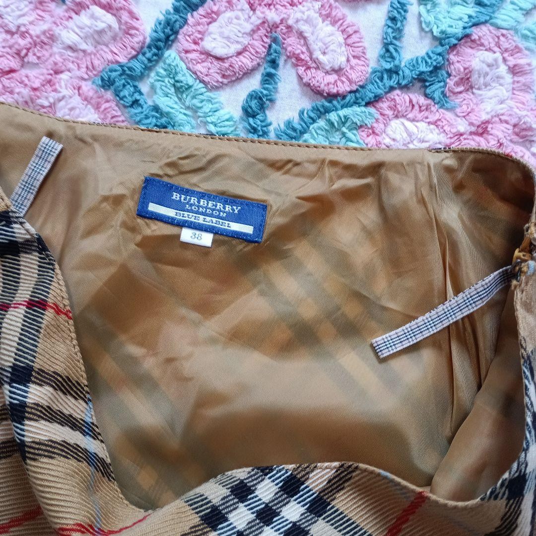 BURBERRY BLUE LABEL Mini Skirt M Beige Plaid Japan Wool Blend Back