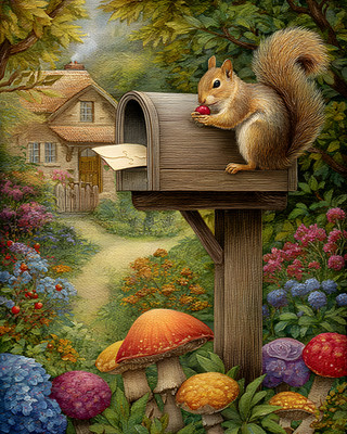 8x10 Cozy Storybook Squirrel Art Print Classic Illustration Heritage - 143063279