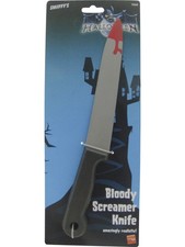 Fancy Dress Fake Screamer Knife 33cm with Blood Scream New Halloween