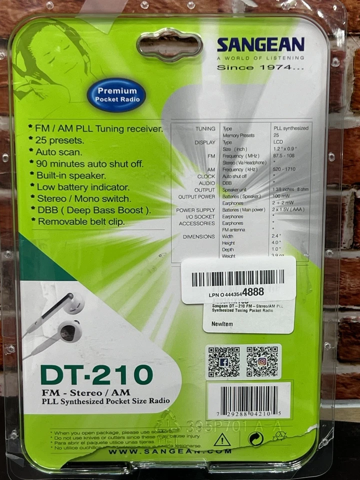 Radio de Bolsillo Sangean DT-210 FM/AM - Estéreo, Sintonización PLL, Portátil Portátil Portátil Foto 2 de 4