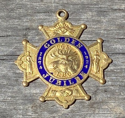 Old 1924 Antique 1874-1924 GOLDEN JUBILEE IOF LBC Elk Head Medal Fob Pendant