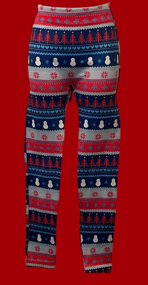 Mujer Largo Completo Navidad Elástico Leggings Talla L/XL Copo de Nieve Muñeco de Nieve Foto 2 de 4