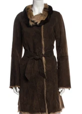 Gerard Darrel Toscana Brown Suede Shearling Sheepskin Coat With Belt Size 38